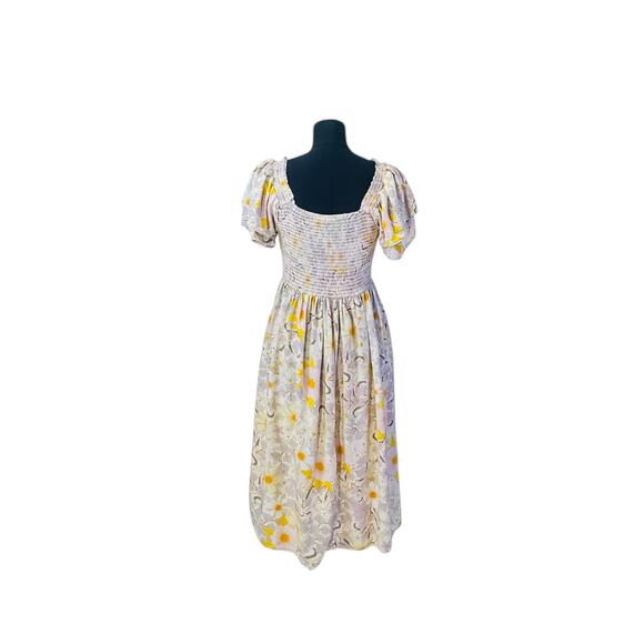 A.N.A Yellow Floral Smocked Midi Dress - Size Medium - Picture 7 of 10